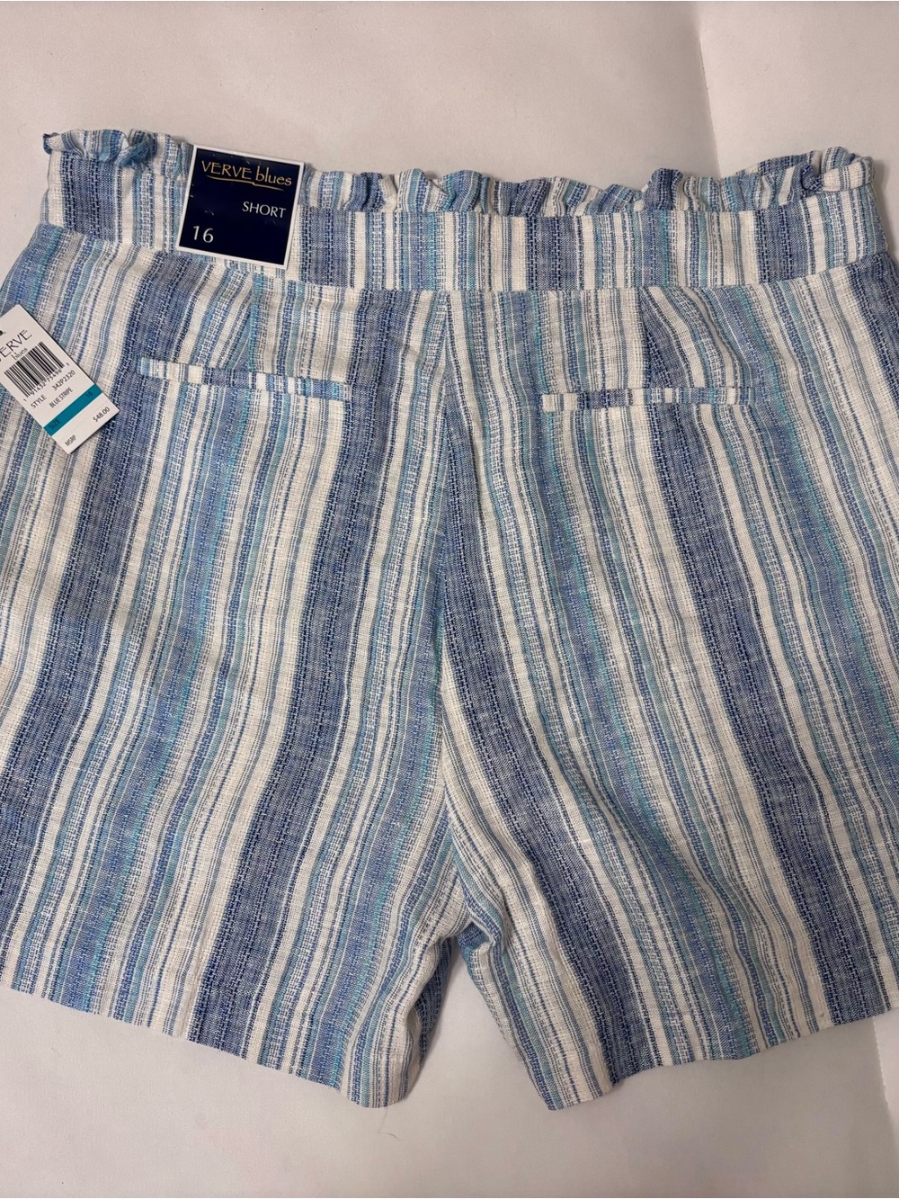 Striped Blue Linen-Blend Women's Shorts by Verve - Picture 3 of 4